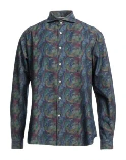 TINTORIA MATTEI 954 Slate Blue Men‘s Patterned Shirt