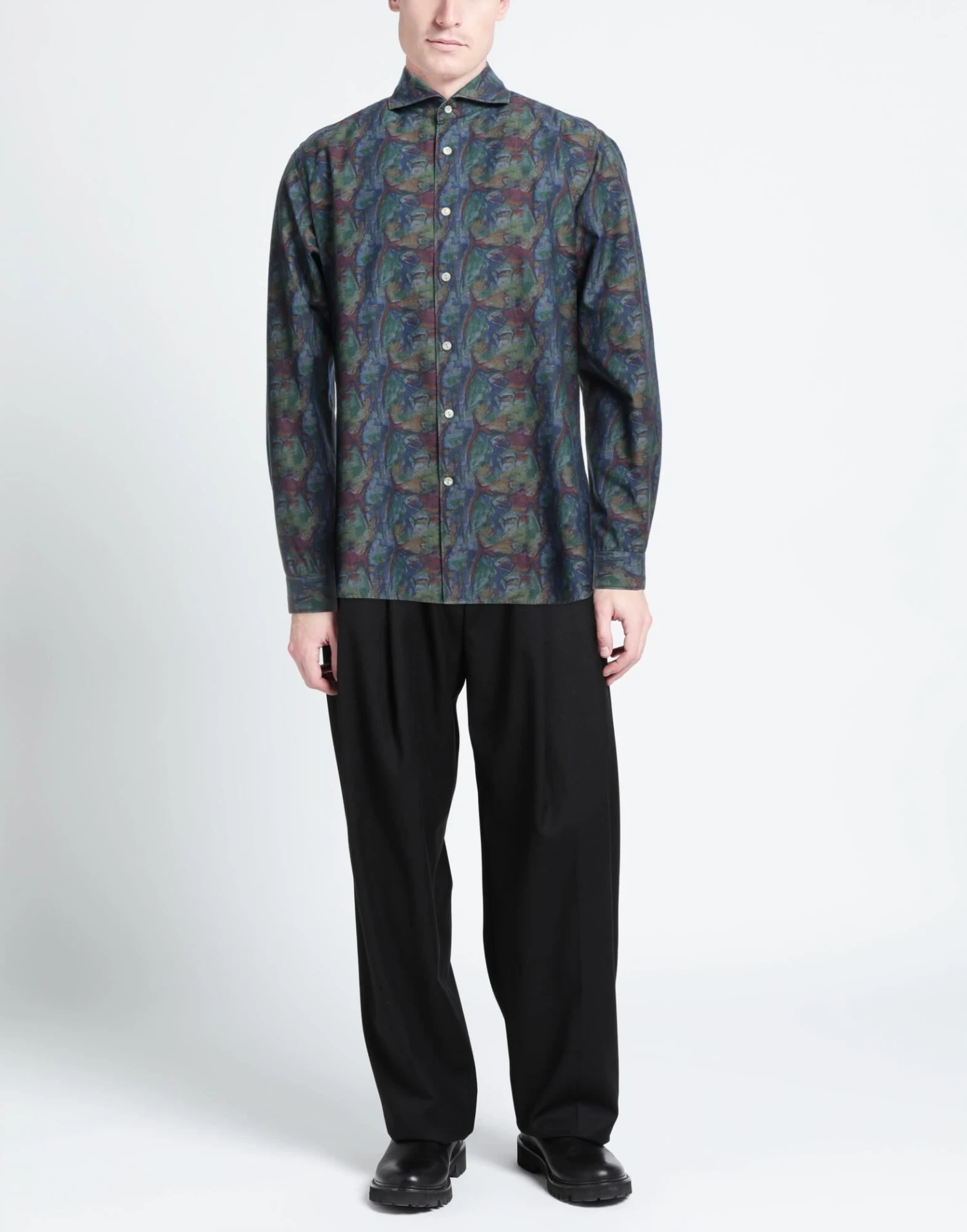 TINTORIA MATTEI 954 Slate Blue Men‘s Patterned Shirt 2 TINTORIA MATTEI 954 Slate Blue Men‘s Patterned Shirt - Image 2