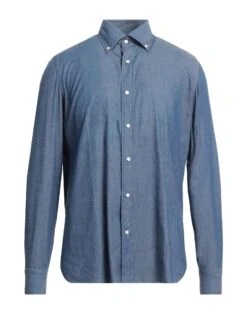 LUIGI BORRELLI NAPOLI Blue Men‘s Denim Shirt