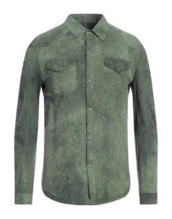 SALVATORE SANTORO Dark Green Men‘s Solid Color Shirt
