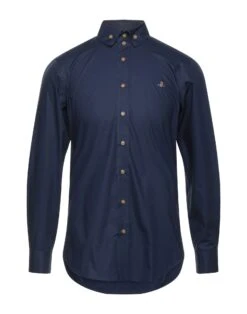 VIVIENNE WESTWOOD Midnight Blue Men‘s Solid Color Shirt