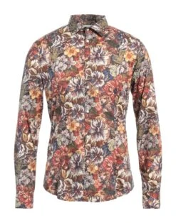 AGLINI Brick Red Men‘s Patterned Shirt