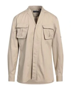 LARDINI Beige Men‘s Solid Color Shirt