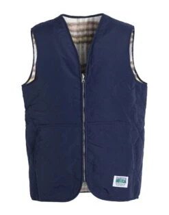 BUTTER GOODS REVERSIBLE HAIRY PLAID VEST Navy Blue Men‘s Jacket