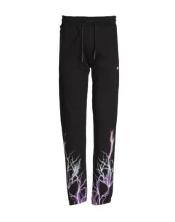 PHOBIA ARCHIVE BLACK PANTS WITH PURPLE GREY FUXIA LIGHTNING Black Men‘s Casual Pants